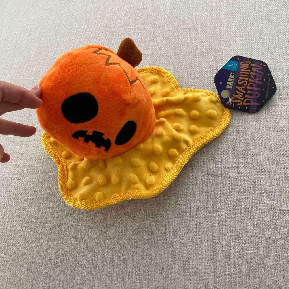 Bark box smashing pumpkin dog toy
